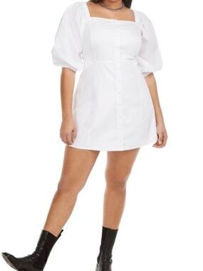 NEW Danielle Bernstein White Puff Sleeve Square Neck Short Dress Size 10